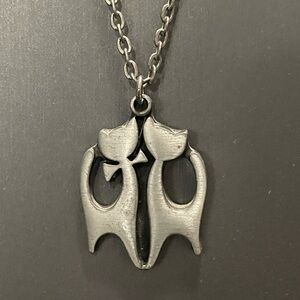 R. Tennesmed Two Cats Pendant Sweden Pewter 20” Chain Modernist Design